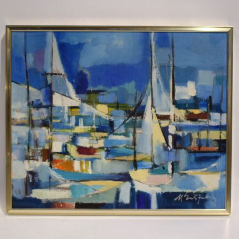 Max ERSFELD (1921-1985) : Le port, SBD, daté 73, 48 x 58 cm - Œuvre maritime saisissante