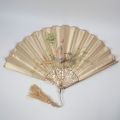 Mother-of-pearl and silk fan, elegantly decorated, 19th century, 28 cm, some damage