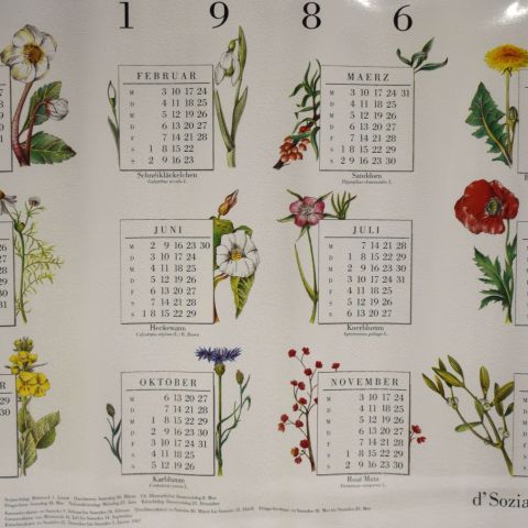 Calendrier LSAP 1986 : Illustrations de Karin Rollinger-Gretton, 40 x 55 cm, bon état