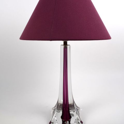 Lampe en cristal transparent et violet avec abat-jour, hauteur 33 cm