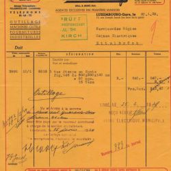 Facture de 1939 du Palais de l'Outillage avec signature du bourgmestre d'Ettelbruck