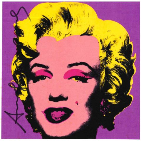 Invitation signée à l'exposition d'Andy Warhol : Marilyn Monroe en violet