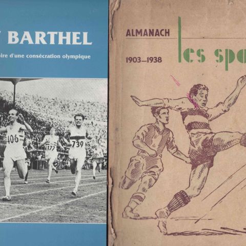 Lot 1 : Almanach LES SPORTS 1903-1938 avec coins de page cornés et dos endommagé
Lot 2 : Gaston ZANGERLÉ : Josy Barthel, La fameuse histoire d'une consécration olympique