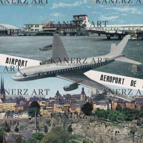 Cartes postales panoramiques des années 70 avec l'avion Austria Airways