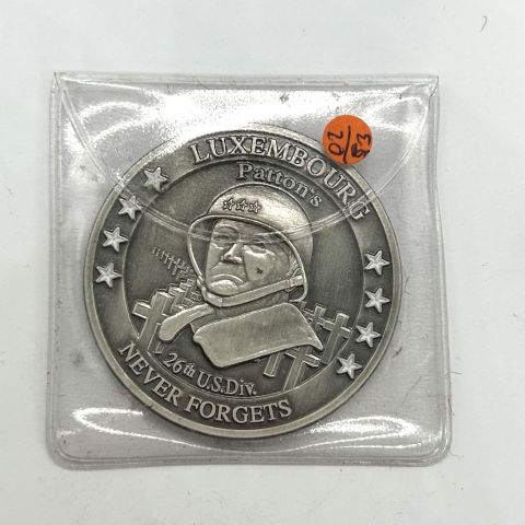 Médaille commémorative du Général Patton - Bataille des Ardennes, métal argenté, 51 mm