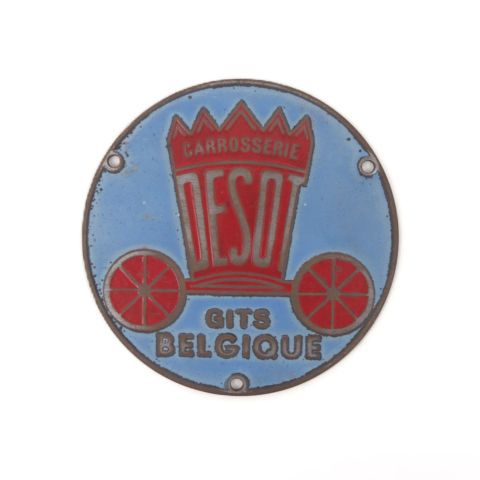 Plaque émaillée "Carrosserie Desot Gits" pour autocar belge, circa 1930-1950