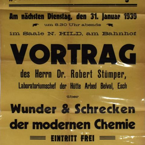 Conférence de Robert STÜMPER sur la chimie moderne à Dudelange, 1939