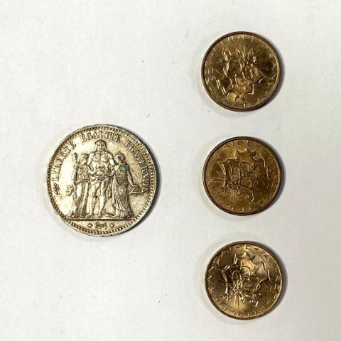 Ensemble de pièces en argent : 5 Francs Hercule et 10 Francs Mathieu