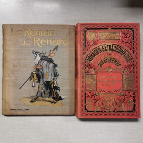 Deux livres illustrés : Jules Verne et Le Roman de Renard en cartonnage