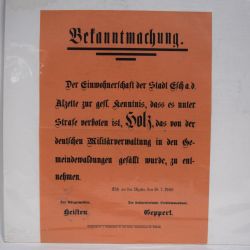 Affiche de rappel à l'ordre sur le vol de bois à Esch/Alzette (1940)
