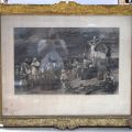 "Mihály Von Munkacsy : Le Christ au calvaire, estampe gravée avec cadre doré"