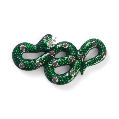 Broche en argent 925, émail vert et rubis, poids de 10,1 g