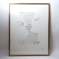 Signed lithograph by Jean Cocteau, double profile with arabesques, 77/150