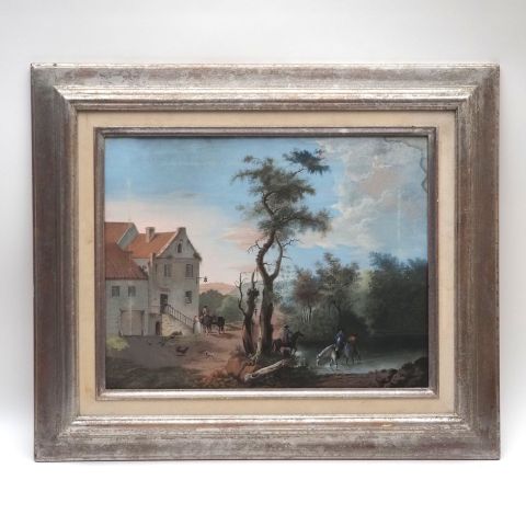 Halte en école flamande du XVIIIe siècle, gouache de C. Devillas, 1797
