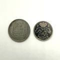 Pièces de monnaie : 20 francs Turin 1934 et 5 francs Rainier III 1971