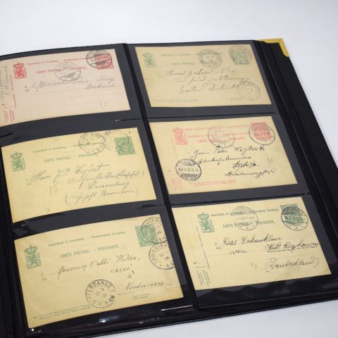 Collection de 40 cartes postales pré-timbrées du 19ème siècle avec cachets postaux variés