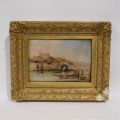 "Bustling Port" in Porto by David Roberts, oil on canvas framed in stucco