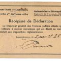 Récépissé de Déclaration d'une Cadillac 1925 par la Direction des Travaux