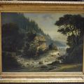 Tableau Otto Kroll XIXe-XXe : Paysage animé à la cascade, Huile sur toile