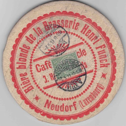 Sous-bock rare Henri Funck du Café du Cercle, édition 1911, avec cachet et signatures