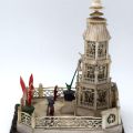 Animated miniature temple, in ivory and ivory veneer