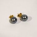Paire boucles oreilles perle Tahiti, or 18ct, diamètre 8mm, poids 2g