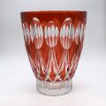 Vase évasé sur pied en double cristal orange - Style Val Saint Lambert