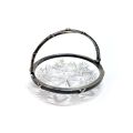 Faceted-glass tray with silver-plated metal frame and handle