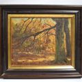École du XXe siècle : Sous-bois en forêt, huile sur toile signée