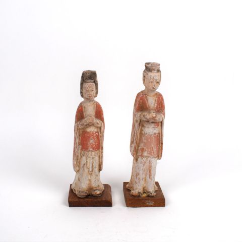 Rare ensemble de deux Mingki en terre cuite, époque Sui, 19 cm
