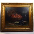 Nature morte aux poissons et crevettes par René Frédéric Ricard, huile sur toile