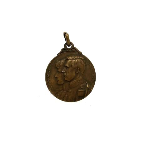 Médaille souvenir 1914 Belgique, profils d'Albert et Elisabeth, bronze 26 mm
