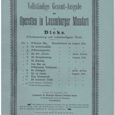 (MUSIQUE) DICKS : Partition de l'opérette "Vollständige Gesamt-Ausgabe…
