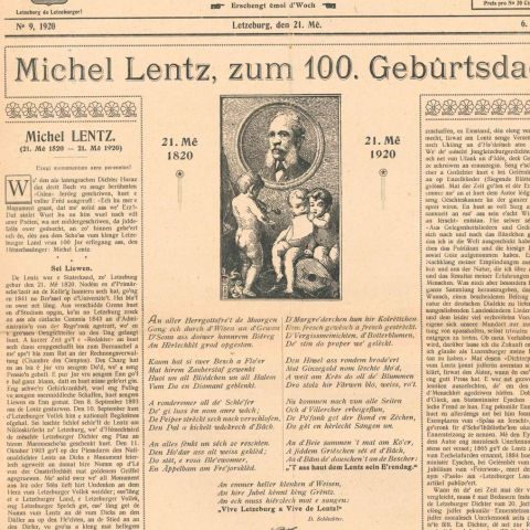 Spécial 100e anniversaire naissance Michel Lentz : Numéro D'Natio'N 1920 journal