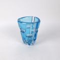 Glacier blue crystal vase by Georges Mayer, glassmaker from Lorraine, 17.5 cm