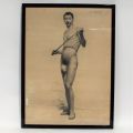 Jean-Pierre HUBERTY (1870-1897) : Dessin grand format d'un homme nu brandissant une épée