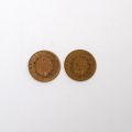 Collection of two Napoleon III 10 Franc gold coins, 1866 and 1857