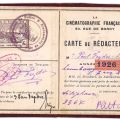 Carte de rédacteur de la Cinématographie française avec timbre et cachets