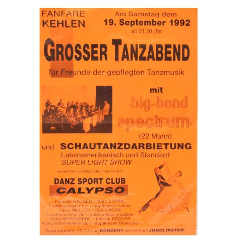 Affiche du Grosser Tanzabend de Kehlen, septembre 1992, Imprimerie Meyer, Luxembourg
