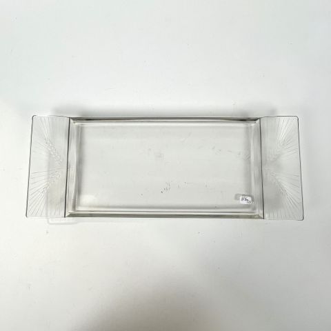 Plateau en cristal Lalique : épis de blé sculptés, design rectangulaire élégant et raffiné