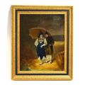 Tableau romantique : La balade amoureuse, huile sur toile, XIXe siècle