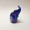 Elephant in blue iridescent glass, height 11 cm, unique and elegant decorative object