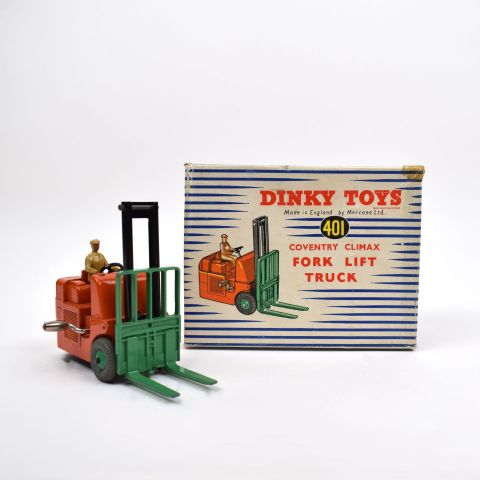 Chariot élévateur à fourche Dinky Toys Ref. 401, boîte incluse, mécanisme défectueux