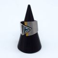 Bague design en platine et or avec aigue-marine de forme triangulaire