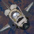Discovery Space Shuttle angedockt an die Internationale Raumstation, zeitgenössischer Abzug