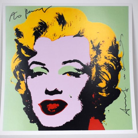 Impression texturée de Marilyn par A. Warhol, signée, 33 x 33 cm