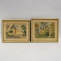 Paire d'aquarelles signées de Marie-Thérèse Kolbach : Château et dépendances (23,5 x 30 cm)