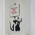 Numbered "Welcome to Hell" silkscreen by Banksy with M Arts edition certificate