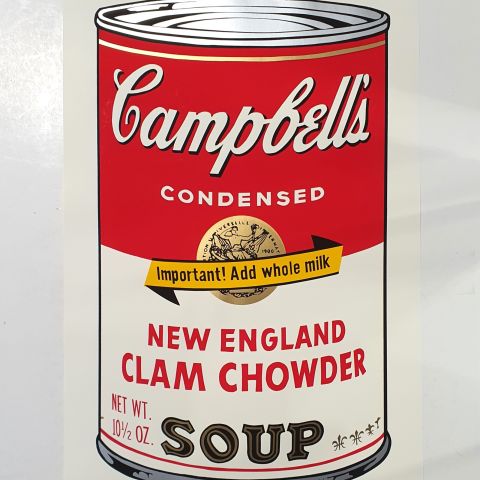 Sérigraphie Campbell's par Andy Warhol, détails dorés et argentés, état impeccable