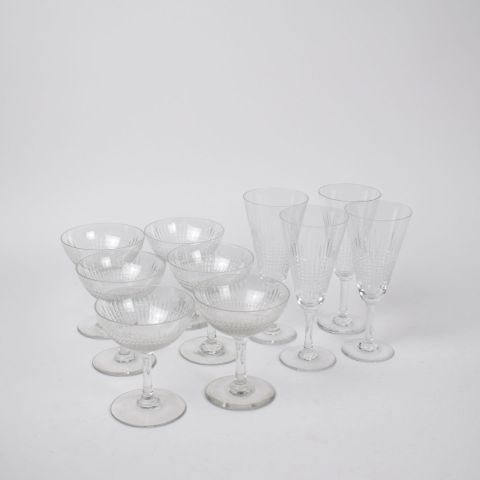 Set de 6 Coupes et 4 Flûtes en cristal Baccarat, modèle Nancy